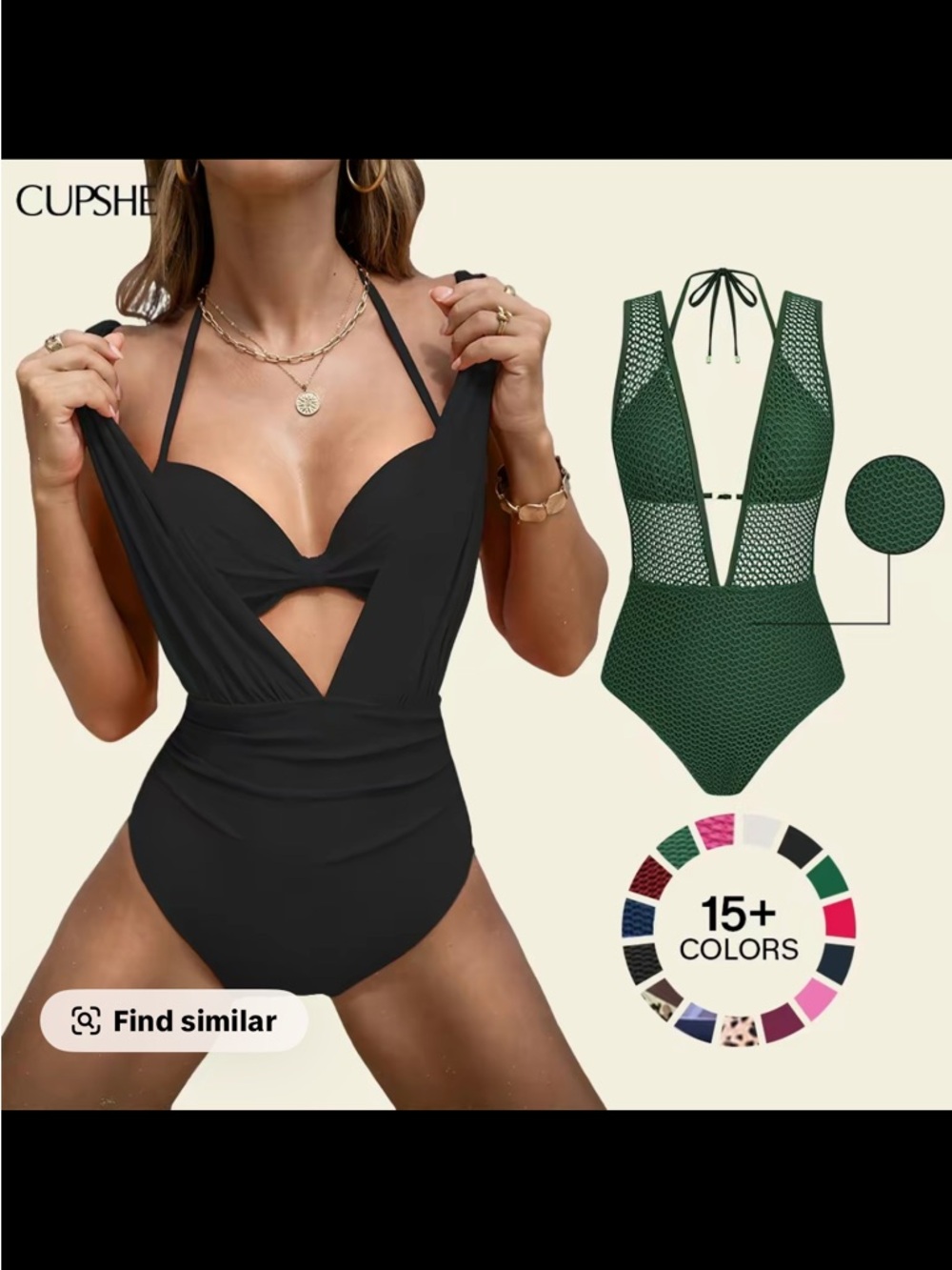 Cupshe Black Plunge One-Piece Swimsuit